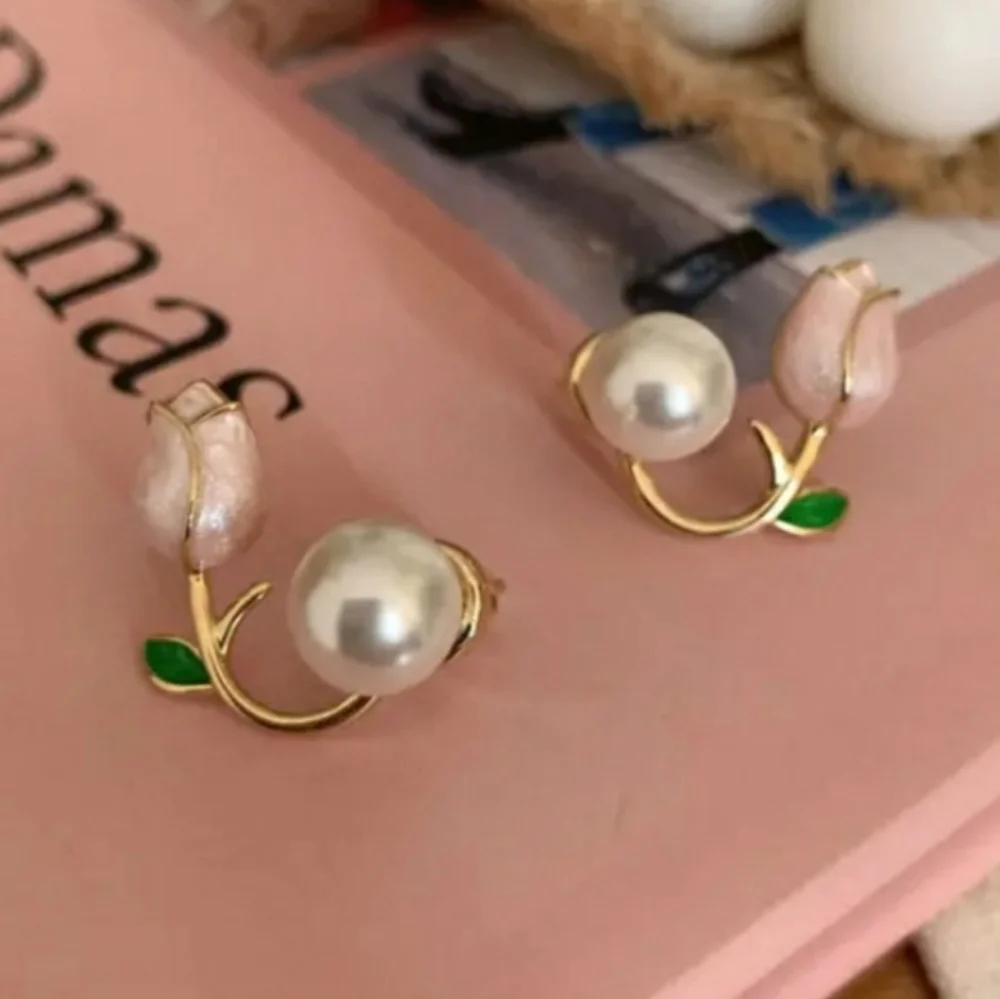 Pink Tulip Flower Earrings